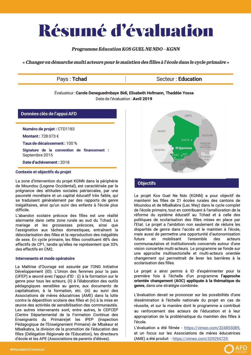 Résumé d'évaluation - Programme éducation Kos Guel Ne Ndo – KGNN, Tchad